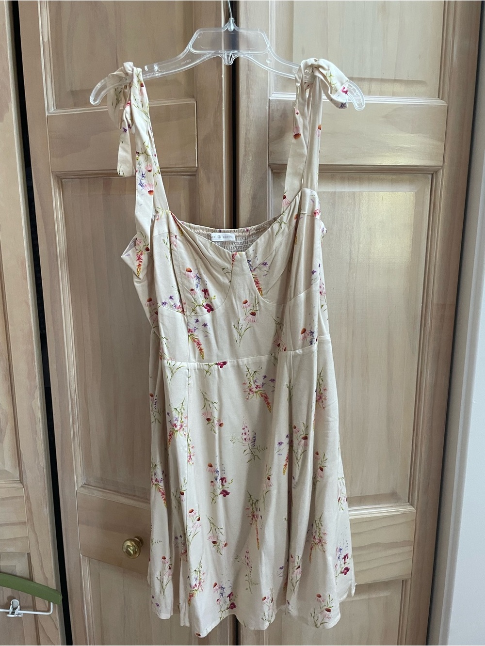 Tie-Shoulder Cream Floral Mini Dress